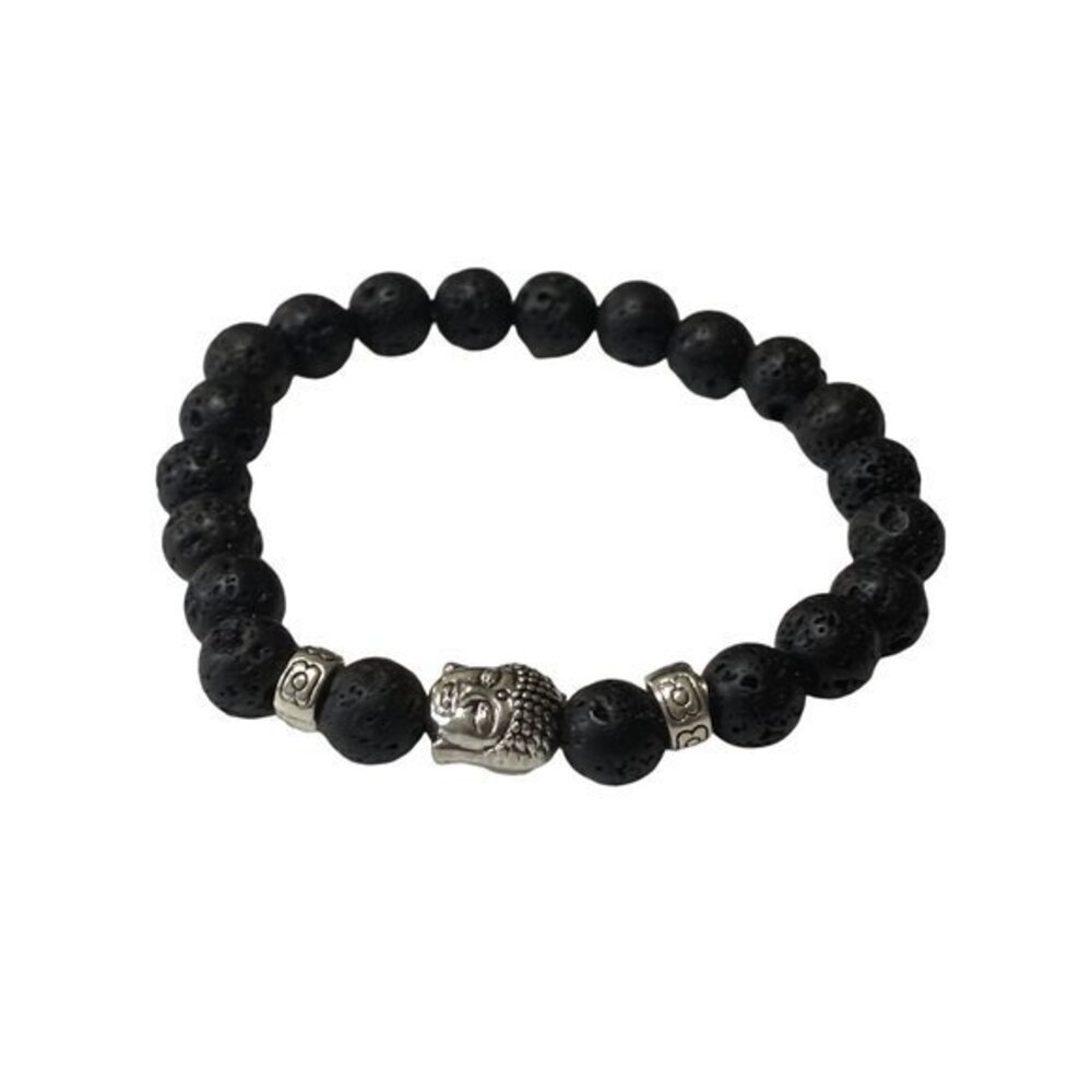 Lava Rock Beads Stretch Bracelet Unisex OS Black Buddha Zen Yoga Boho Minimalist